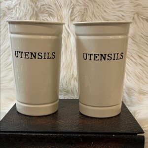 Beige Utensil Holder, Countertop Organizer and Kitchen Decor Caddy (2pc)